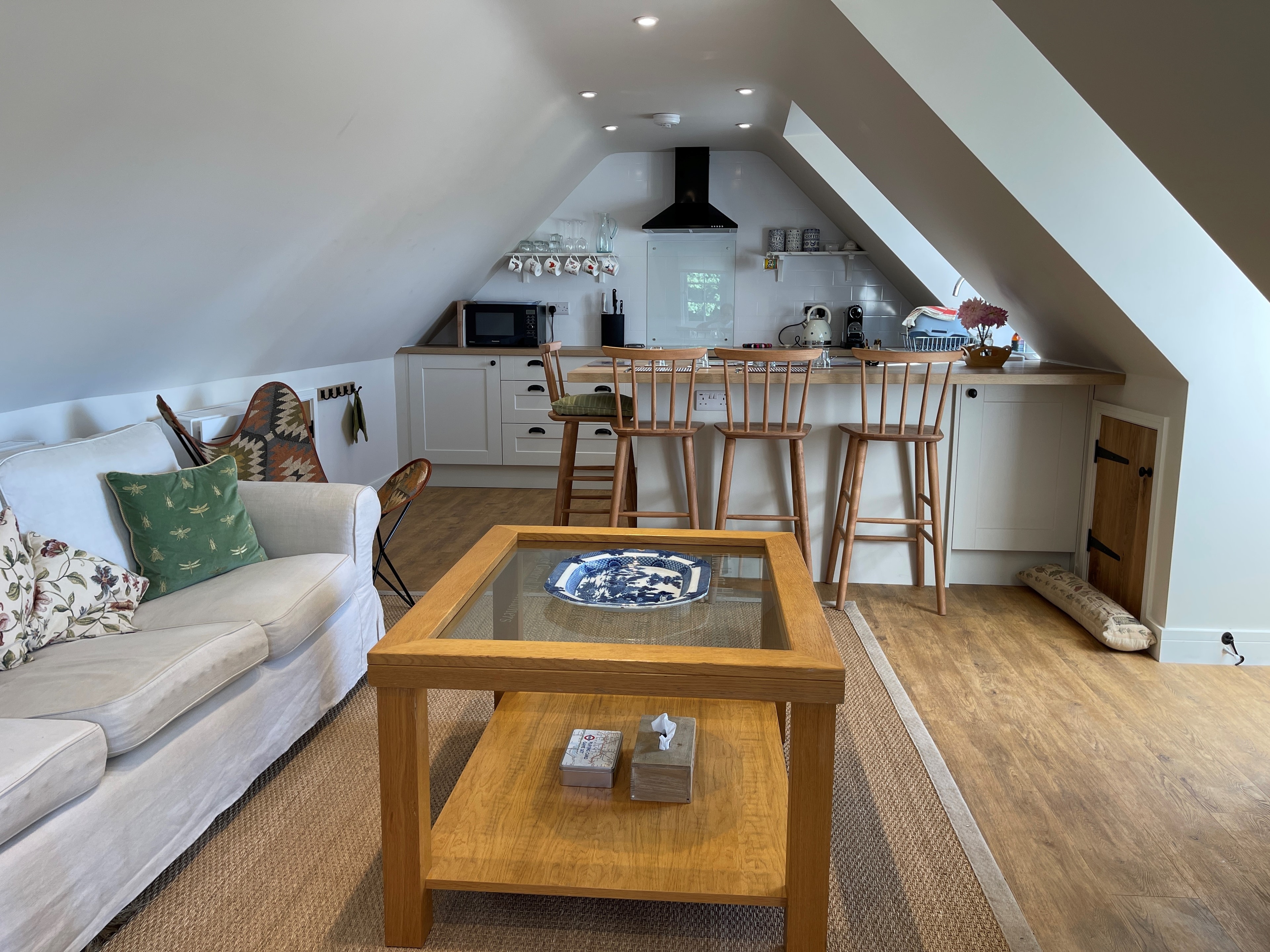 The upstairs living area at Neatham Barn